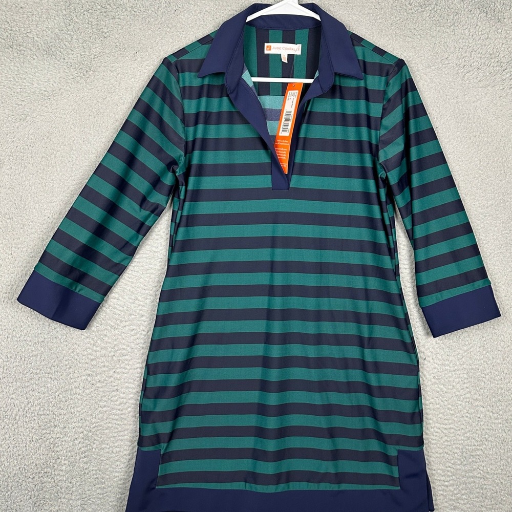 NEW Jude Connally Dress Womens Small Finley Rugby Stripe Jade Navy Mini Pockets